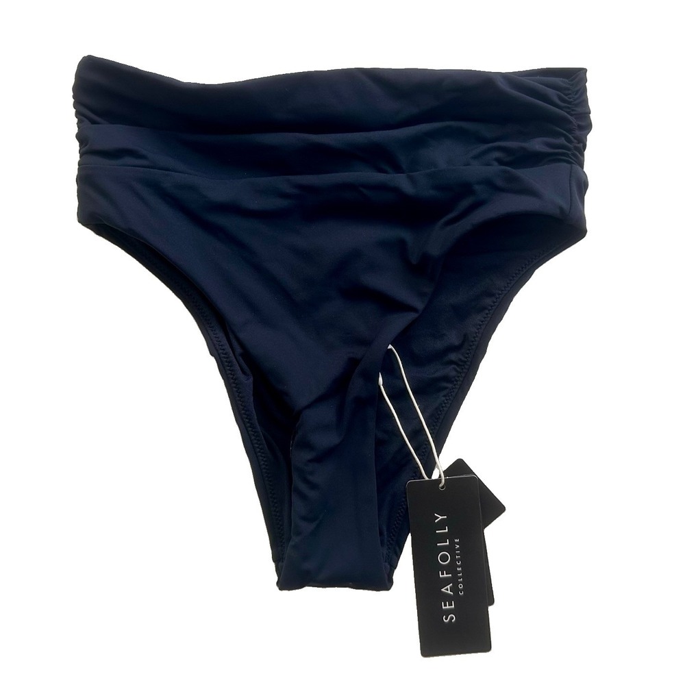 Seafolly Collective High Cut Rio Bikini Bottoms - Navy Sz US 2 / AUS 6 NWT